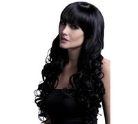 Smiffys Perruque Isabelle collection Fever, noir, longues boucles soyeuses avec frange, 66cm / 26in Halloween