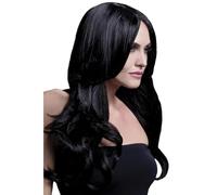 Smiffys Perruque Khloe collection Fever, noir, coupe longue et ondulée avec raie au milieu, 56cm/22in