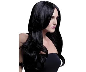 Smiffys Perruque Khloe collection Fever, noir, coupe longue et ondulée avec raie au milieu, 56cm/22in Halloween