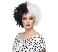 Smiffys Perruque Madame enfer, noire et blanche, cheveux courts, bouclés