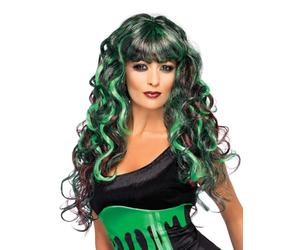 Smiffys Perruque monstre gouttes de sang, Vertet Violet, Longueet bou avec frange Halloween