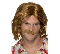 Smiffys Perruque & moustache garde montée des années 70, brunes, cheveux mi-longs Halloween