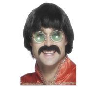 Smiffys Perruque & moustache Mersey des années 70, noires, coupe courte Halloween