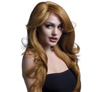 Smiffys Perruque Nicole collection Fever, châtain, légèrement ondulé avec raie sur le côté, 66cm/26in