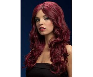 Smiffys Perruque Nicole collection Fever rouge cerise, légèrement ondulé avec raie sur le côté, 66cm/26in Halloween