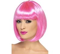 Smiffys Perruque Partyrama, 12 pouces, rose, bob court avec frange Halloween
