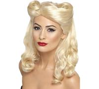 Smiffys Perruque pin-up des années 40, blonde, avec bigoudi de la victoire