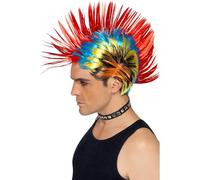 Smiffys Perruque punk de rue des années 80, Mohawk, multi couleurs