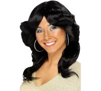 Smiffys Perruque retournée des années 70, noire, cheveux longs, ondulés et dégradés