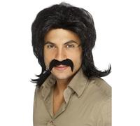 Smiffys Perruque rétro des années 70, noire, à frange