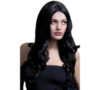 Smiffys Perruque Rhianne collection Fever, noir, boucles soyeuses avec raie au milieu, 66cm / 26in Halloween