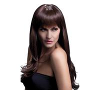Smiffys Perruque Sienna Collection Fever, Brune, Coupe Longue effilée avec Frange, 66cm / 26in Halloween