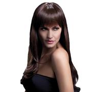 Smiffys Perruque Sienna collection Fever, brune, coupe longue effilée avec frange, 66cm / 26in Halloween