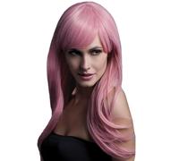 Smiffys Perruque Sienna collection Fever, rose pastel, coupe longue effilée avec frange, 66cm / 26in Halloween