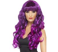 Smiffys Perruque sirène, Violet, Long, ondulé, avec frange Halloween, Carnaval