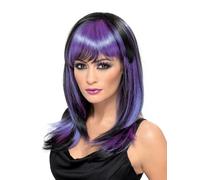 Smiffys Perruque sorcière glamour, Violetet Noir, Longue avec frange
