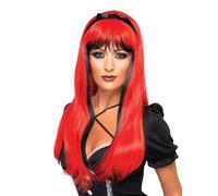 Smiffys Perruque sorcière – rouge et noir, nœud noir, femme, taille unique – Halloween