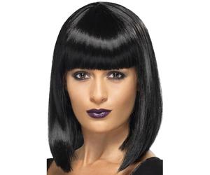 Smiffys Perruque star de R'n'B, noire, cheveux courts, bob court dégradé avec frange Halloween, Carnaval