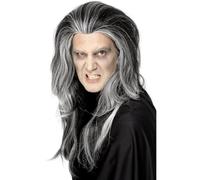 Smiffys Perruque vampire gothique, Noir, Longue avec des mèches blanches Halloween