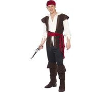 Smiffys Costume de pirate, marron, bandana, haut, pantalon, ceinture & surchausses Halloween