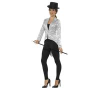 Smiffys Sequin Tailcoat Jacket, Ladies, Silver (Size M)