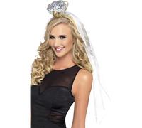 Smiffys Serre-tête bague enterrement de vie de jeune fille, blanc, avec voile