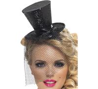 Smiffys Serre-tête sexy avec mini haut de forme, noir, avec voilette détachable Halloween, Carnaval