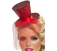 Smiffys Serre-tête sexy avec mini haut de forme, rouge, avec voilette détachable Halloween