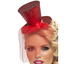 Smiffys Serre-tête sexy avec mini haut de forme, rouge, avec voilette détachable Halloween