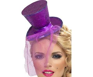 Smiffys Serre-tête sexy avec mini haut de forme, violet, avec voilette détachable Halloween