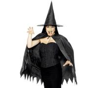 Smiffys Set instantané sorcière, avec cape, chapeau et nez Halloween