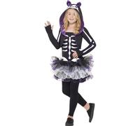 Smiffys Skelly Cat Costume, Black with Dress and Shrug with Hood, Halloween Chil