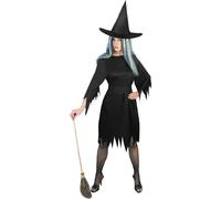 Smiffys Costume sorcière effrayante, Noir, avec robe, ceintureet chapeau Halloween