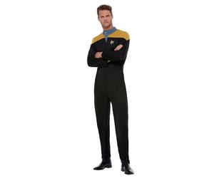 Smiffys Star Trek, Uniforme d'opérations de Voyager, Or et noir, Combinaison, insigne Delta et insignes de grade Halloween