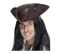 Smiffys Tricorne pirate, marron, aspect cuir vieilli