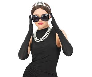 Smiffys Trousse de diva Tiffany, lunettes de soleil, Diadème en plastique, collier de perles et gants longs