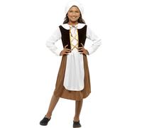 Smiffys Costume de jeune fille époque Tudor, marron, avec robe, chapeau et faux tablier Halloween