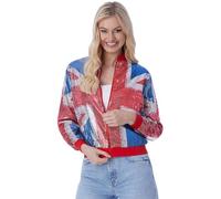 Smiffys Veste aviateur à sequins Union Jack, Imprimé de style vintage