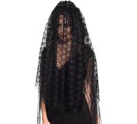 Smiffy's - Voile de la veuve noire - Noir avec fleurs Halloween - Carnaval