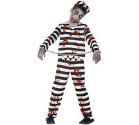 Smiffys Costume condamné zombie, avec haut, pantalon, chapeau & revers poignets,Noir/Blanc,T