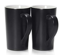 Smilatte Grandes tasses à café de 20 oz / 600 ml, M007 tasse en céramique haute plate avec poignée pour papa homme, lot de 2, noir