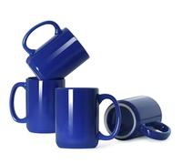 Smilatte Lot de 4 tasses à café classiques vierges en porcelaine avec grande poignée pour thé, latte, cappuccino - 450 ml - Bleu