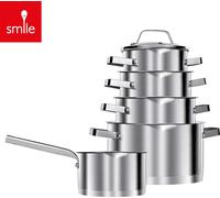 Smile - Ensemble de casseroles 10 pièces - Ensemble de casseroles pour induction - Acier inoxydable - Casseroles - Convient à toutes les sources de chaleur - MGK-11 - Mugs