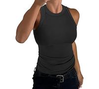 Smile Fish Débardeur d'été sans manches à col montant en coton côtelé pour femme, Noir , M