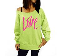 Smile Fish Robe sexy Slouchy années 80 avec épaules dénudées, Love vert fluo, rose, L