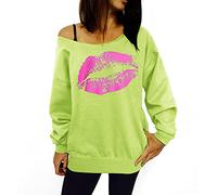 Smile Fish Tenue sexy pour femme - Avec sweatshirt - Épaules dénudées - Imprimé, Lèvres vert fluo, rose, S