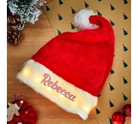 Smile lab Bonnet de Noël Lumineux Personnalisé avec Nom à Broder - Chapeau du Père Noël à LED pour Enfants, Adultes, Famille et Couples, Idéal Cadeau Unique, Soirées Festives et Photos Souvenirs