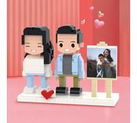 Smile lab Figurines en Brique Personnalisées Version Mignonne Corps Complet 2 Personnes Cœur Petites Particules Photo Blocs de Construction Ensemble Cadeaux Personnalisés pour Noël, la Saint-Valentin