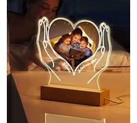Smile lab Lampe Photo Personnalisée Veilleuse Coeur Cadre Photo Cadeaux Lumineux Personnalisés pour Maman Femme Grand-mère Chambre Décor Fête des Mères Noël Anniversaire