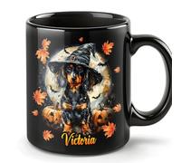 Smile lab Tasse d'Halloween Personnalisée, Tasse Teckel avec Nom, Cadeaux d'Halloween Personnalisés, Tasses en Céramique d'Halloween pour Hommes, Femmes